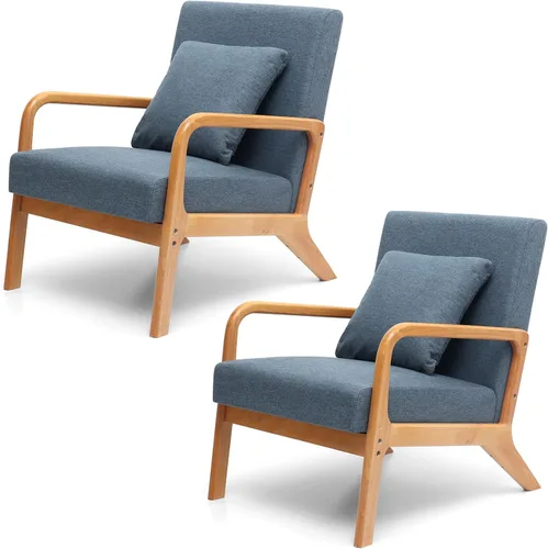 Miniatura 16 de ELUCHANG Silla decorativa moderna de mediados de siglo con almohada lumbar, sillón tapizado, tela de lino, cómoda silla auxiliar de lectura