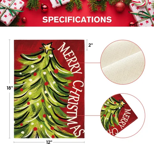 Miniatura 5 de AVOIN colorlife Bandera de Jardín de Feliz Navidad de 12 x 18 Pulgadas, de Doble Cara, para Navidad, Árbol de Navidad, Invierno, Vacaciones, Bandera