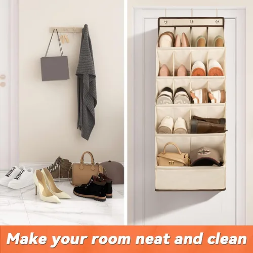 Miniatura 4 de FENTEC 1 paquete de organizadores de zapatos para colgar sobre la puerta, organizador de zapatos colgante con bolsillo profundo grande para zapatos