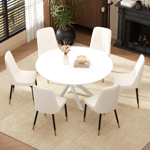 Miniatura 27 de RGZ Juego de mesa de comedor redonda negra de mediados de siglo para 2, mesa de cocina pequeña de madera circular de 36 pulgadas y 2 sillas