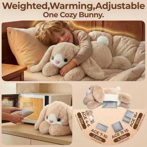 Miniatura 8 de Mewaii Animales de peluche con peso para adultos y niños, de 2 a 5 libras – 23 pulgadas de peluche de conejito calentable y refrigerable