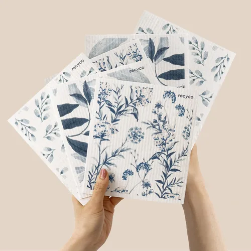 Miniatura 29 de RECYCO Paños suecos para cocina Paquete de 5 trapos geométricos lavables Toallas de papel de limpieza reutilizables de celulosa Paño