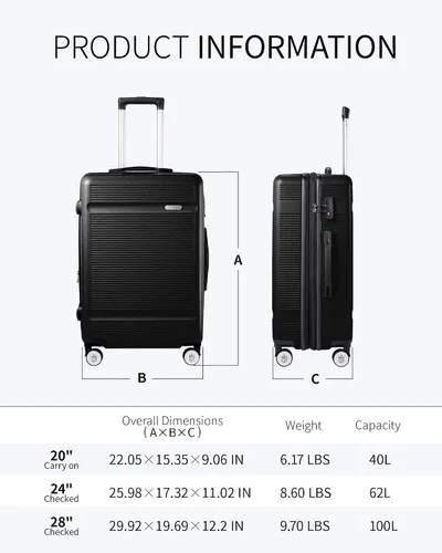 Miniatura 8 de Zitahli Luggage Set - 3 Pieces Luggage Sets Expandable - Hard Case Luggage - Spinner Wheels Suitcase with TSA Lock - YKK Zippers Suitcase Sets