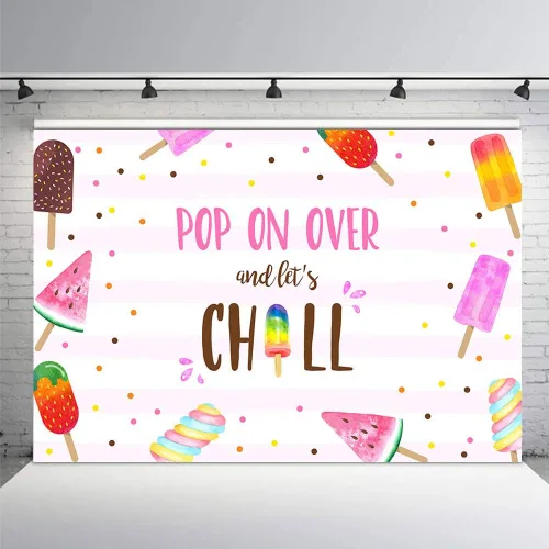 MEHOFOND Fondo de fiesta de paletas de verano rosa para fiesta de piscina, pop on over and Let's Chill Swim Girl cumpleaños, baby shower, fondo de