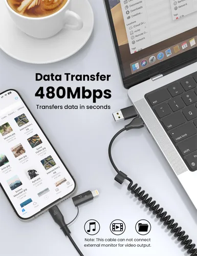 Miniatura 7 de Paquete de 2 cables USB-C y Lightning en espiral 2 en 1, cable de carga para iPhone 17 16 15 de 3 pies, cable de carga rápida de 60 W para iPhone