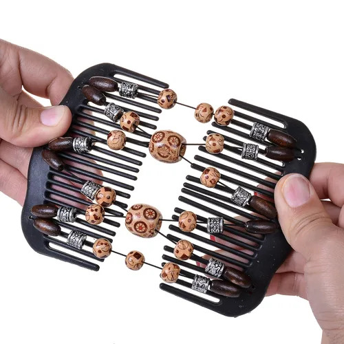 Miniatura 12 de LOVEF Peines mágicos para el cabello para mujer, con cuentas de madera, elásticos, de doble cara, clips para hacer moños, accesorios para el cabello