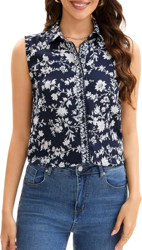 Miniatura 10 de JTD Camisas sin mangas con botones para mujer, tops casuales con cuello, camiseta sin mangas con cuello en V, blusas de verano para trabajo