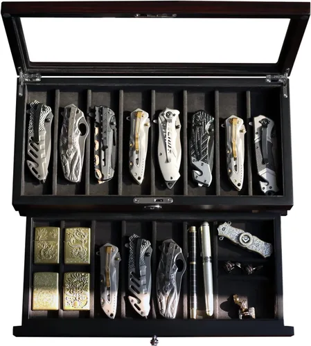 Miniatura 9 de Estuche Expositor de Cuchillos de Bolsillo para Hombre, Soporte para Colección, Cuchillo Plegable de 15-17 Pulgadas con Acabado de Nogal, nogal