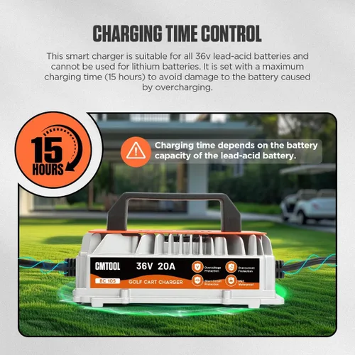 Miniatura 5 de CMTOOL Cargador de batería de carrito de golf de 20 amperios y 36 voltios para EZGO y Yamaha y Club Car, IP67 impermeable, cargador de goteo de 36 V