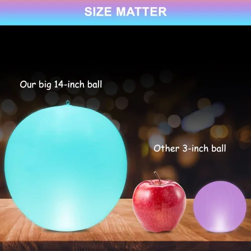 Miniatura 3 de Paquete de 2 bolas de luz flotante para piscina, 14 pulgadas inflables que cambian de color, bola de luz LED para piscina, globo brillante, luz LED