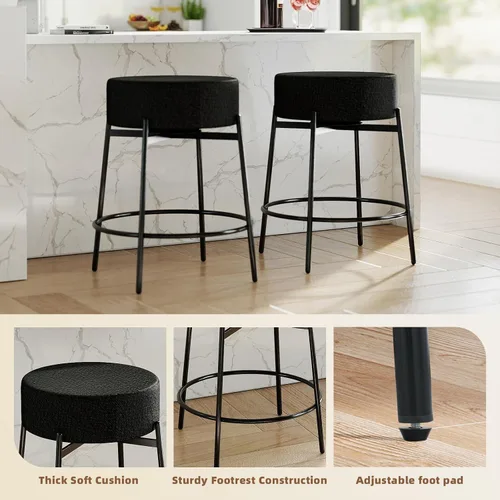Miniatura 6 de SoarFlash - Juego de 2 taburetes de bar modernos giratorios, taburetes de barra de 24" Sherpa con asiento giratorio de altura de mostrador