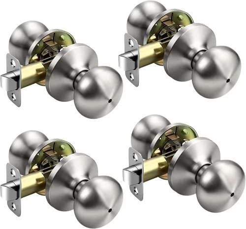 Miniatura 39 de KNOBWELL Paquete de 8 pomos de puerta de privacidad para baño y dormitorio, pomo de puerta negro mate con cerradura, cerradura de manija de puerta