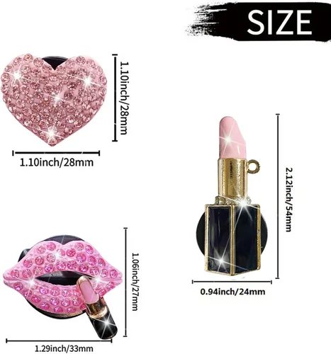 Miniatura 6 de Bling Heart 4 Piezas Clips de Ventilación de Labios Rosados + Gancho para Máscara de Mariposa