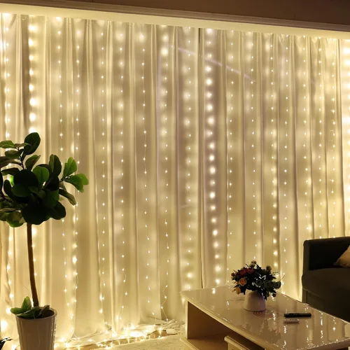 Miniatura 23 de HXWEIYE 300 luces LED de cortina de hadas, 9.8 x 9.8 pies, enchufe USB, 8 modos de luces colgantes de Navidad con control remoto para dormitorio