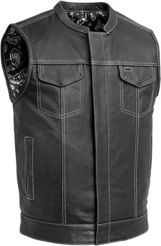 Miniatura 10 de First Mfg Co - The Cut - Chaleco de cuero para motociclista para hombre