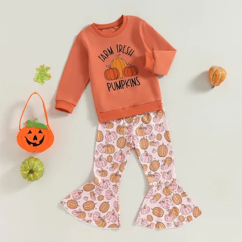 Miniatura 37 de Traje de Halloween para bebé niña, manga larga, cuello redondo, letras de fantasma, parte superior con estampado de fantasma, parte inferior