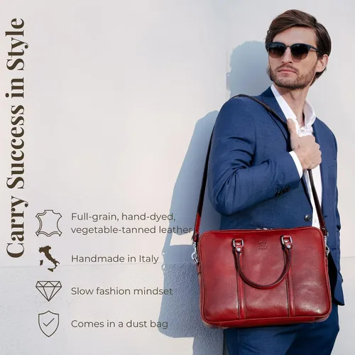 Miniatura 2 de Time Resistance Maletín de cuero - Bolso italiano de cuero de grano completo - Bolso de cuero genuino para portátil - Maletín para hombre y mujer