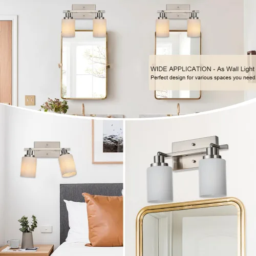 Miniatura 4 de TODOLUZ Luminarias de Riel de 2 Luces Aplique de Pared, Foco de Níquel Cepillado para Cocina Sala de Estar Comedor Pasillo, Base de Bombilla E26