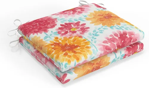 Miniatura 38 de Pillow Perfect Cojín floral brillante para silla de interior/exterior con lazos, 2 unidades, 15.5 x 18.5 pulgadas, azul/naranja Marlow
