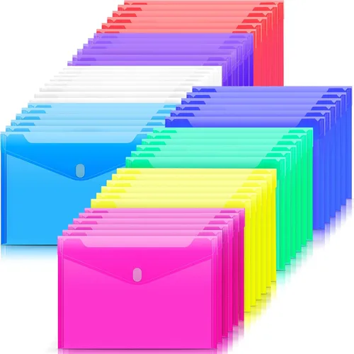 Miniatura 9 de Sooez Paquete de 6 sobres de plástico, carpetas de archivos de plástico para documentos, carpeta escolar transparente, carpetas de archivos