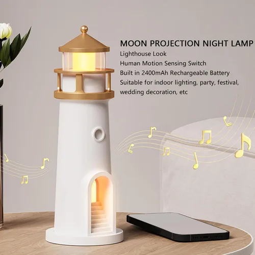 Miniatura 2 de Zunate Lámpara de luna proyector de luces nocturnas con sensor de movimiento, lámpara de faro de luna, lámpara de mesa LED recargable para niños