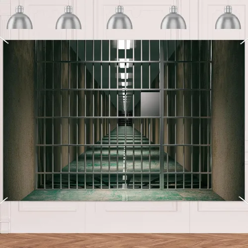 Cartel de barras de cárcel de prisión, telón de fondo de policía criminal Mugshot, decoración para asesinato y misterio, fiesta de basura blanca,