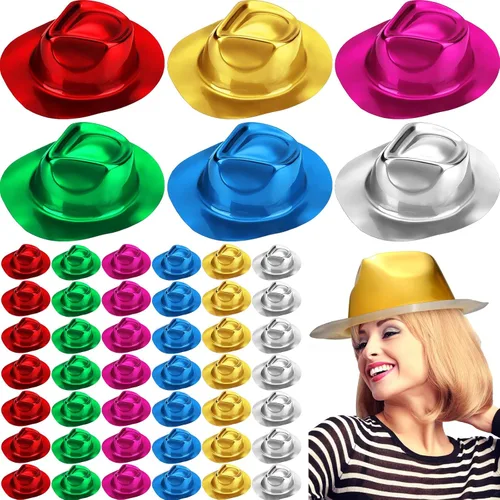 Handepo 48 sombreros de vaquera de Halloween a granel, disfraz de cosplay metálico, suministros de fiesta para adultos