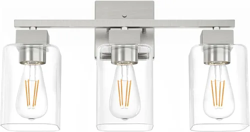 Miniatura 9 de Lámpara de tocador de baño de níquel cepillado, diseño cuadrado de 3 luces, certificación UL y luces cuadradas para baño sobre el espejo