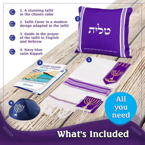 Miniatura 4 de HolYudaica Tallit Chal de oración con bolsa a juego, certificado Kosher, diseño Kumi Ori Uniq fabricado en Israel, tallit acrílico suave