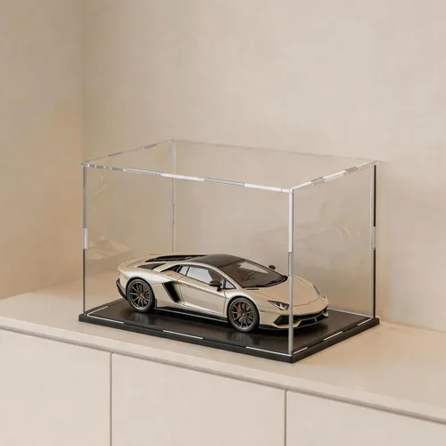 Miniatura 29 de Estuche acrílico de 8 pulgadas para exhibición, caja de acrílico transparente para coleccionables, funda de vidrio alternativo con soporte negro