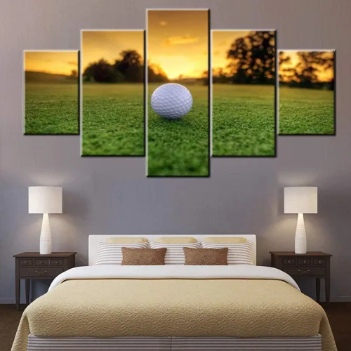 Miniatura 13 de Piezas de golf para decoración de pared, pinturas en blanco y negro, arte de pared para sala de estar, golf, deportes, obras de arte de 5 piezas
