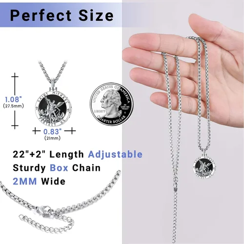 Miniatura 4 de Collar de plata de ley 925 con medalla milagrosa de San MiguelSan Cristóbal de JesúsSan BenitoVirgen María Milagrosa Medalla para hombres y mujeres