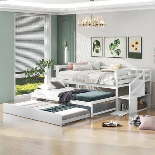 Miniatura 13 de Quarte Sofá cama multifuncional de tamaño individual con nido y estantes plegables en ambos lados, sofá cama con marco de madera y listones