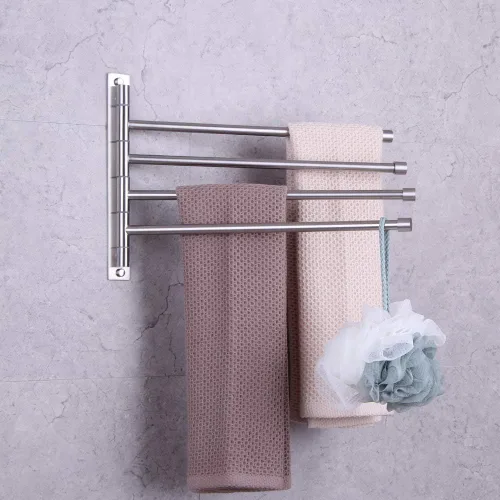Miniatura 8 de GERZWY Toallero giratorio SUS 304 de acero inoxidable de 4 brazos para baño, soporte para toallas, organizador de almacenamiento, ahorro de espacio