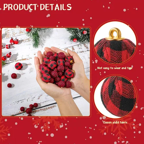 Miniatura 3 de 60 mini adornos de bola de Navidad, bolas envueltas de tela de búfalo, bolas decorativas para árbol de Navidad, corona colgante para decoración