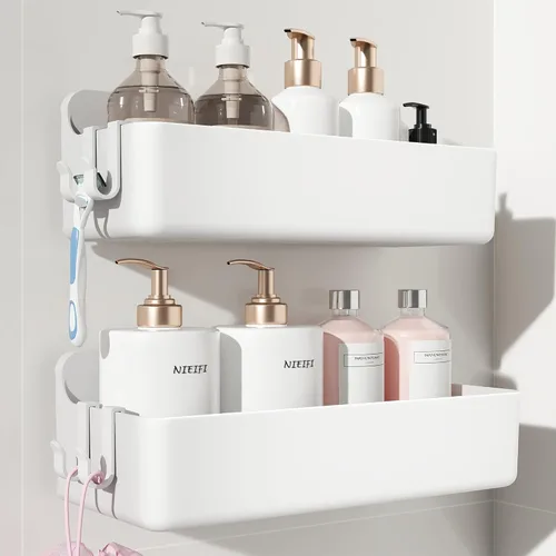 Miniatura 39 de Nieifi Estante adhesivo de pared, estantes de ducha, organizador de ducha para organización de baño (A-transparente, 2 piezas)