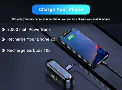 Miniatura 6 de Auriculares inalámbricos V5.3 Bluetooth compatibles con Xiaomi Mi 10 y pantalla LED PowerBank de 2,000 mAh, micrófono 8D Bass IPX7