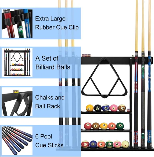 Miniatura 2 de Soporte para palos de billar de madera maciza, soportes para tacos de billar para accesorios de billar para sala de juegos, bar, (negro)