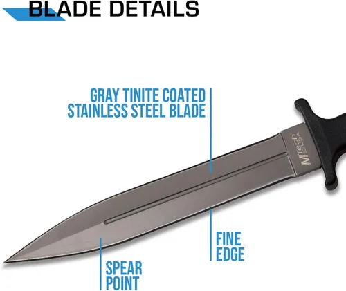 Miniatura 3 de MTECH USA MT-20–77GY – Cuchillo de hoja fija de doble filo, con mango, color negro gris, 11,25 pulgadas