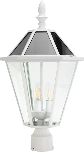 Miniatura 8 de LUTEC 12513LE4-SL-Luz de poste LED solar para exteriores, luz de calle vintage del atardecer al amanecer para césped, patio, jardín, camino, montaje
