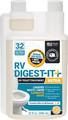 Tratamiento único para inodoro de autocaravana Digest-It Ultra, 32 usos, súper concentrado, elimina olores, licua desechos, tratamiento preventivo
