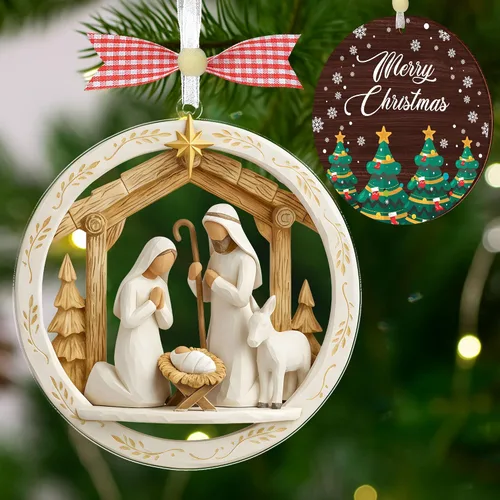 Miniatura 14 de Paquete de 5 adornos de natividad de partitura musical de madera a granel, adorno de escena católica de Navidad, recuerdo cristiano, decoración