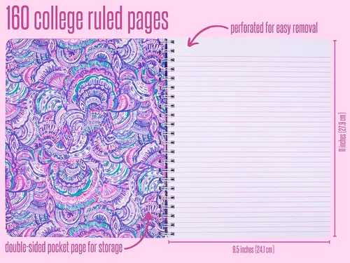 Miniatura 2 de Lilly Pulitzer Cuaderno de espiral grande de tapa dura azul, 11" x 9.5" con 160 páginas a rayas, Happy As A Clam Feliz como una almeja