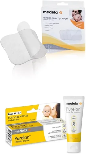 Medela Kit de rescate de pezones | Almohadillas de hidrogel calmantes y crema para pezones para lactancia, incluye 4 almohadillas de gel
