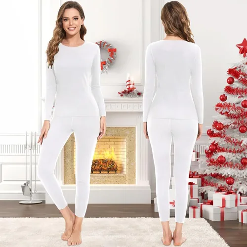 Miniatura 5 de SIMIYA Conjunto de ropa interior térmica para mujer, manga larga, corte libre, forro polar, capa base para clima frío