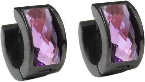 Miniatura 6 de Aretes de aro de acero inoxidable con cristal multicolor negro para hombres y mujeres Azul Oscuro
