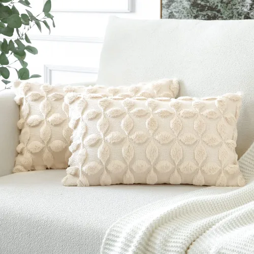OTOSTAR Juego de 2 fundas de cojín decorativas de terciopelo de lana suave con patrón de flores en 3D, fundas de cojín para sofá de sala de estar,