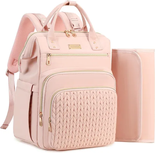 Miniatura 11 de AIJIEKE Bolsa de pañales, mochila grande para pañales de bebé de gran apertura, bolsa de viaje multifuncional para bebé, bolsa de pañales con Púrpura
