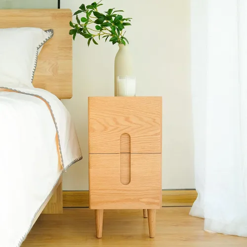 Miniatura 9 de Mesita de noche moderna de mediados de siglo, mesita de noche estrecha, mesa auxiliar minimalista para dormitorio, mesas de noche de 2 cajones