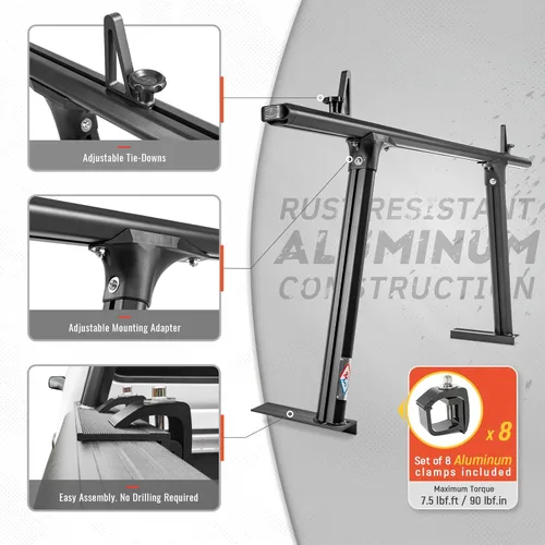 Miniatura 3 de Modelo APX25-Lite Soporte de Escalera de Aluminio Extensible para Camión Soporte de Escalera Ajustable para Camioneta (No Requiere Perforación)